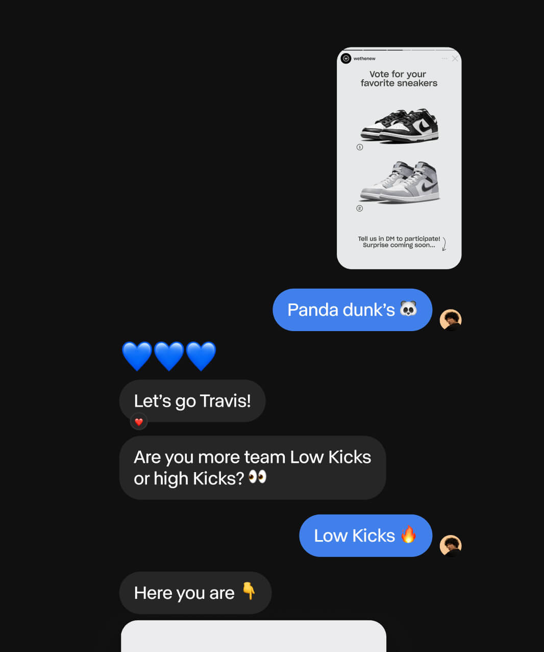 Image showing a Facebook Messenger chat between a brand and a client